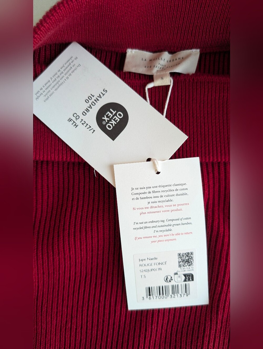 Sezane Naelle Midi Skirt, Merino Wool, Deep Red, Size S, NWT - Picture 5 of 5